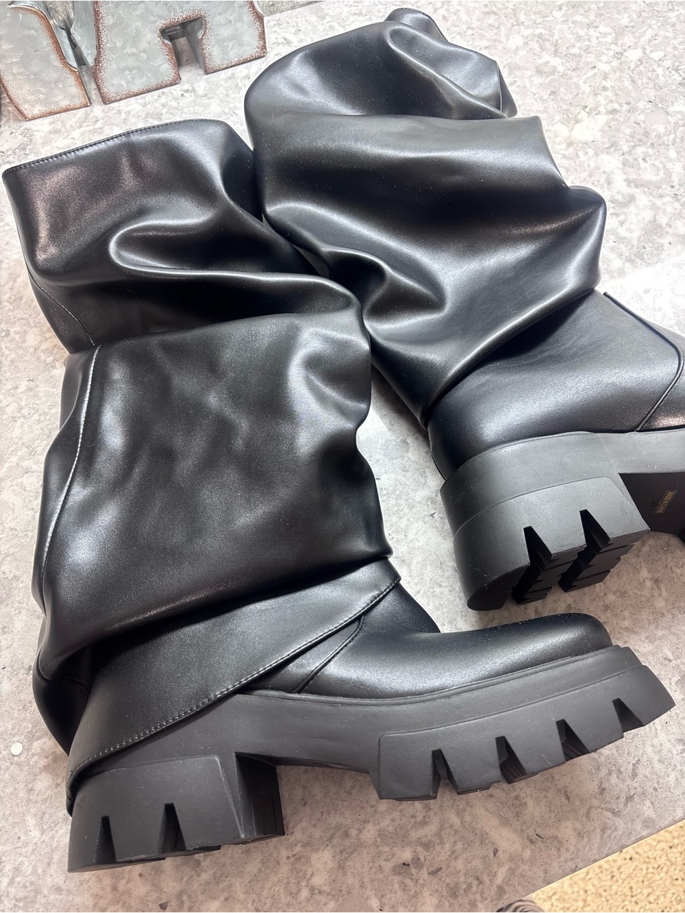 Black Slouchy Chunky Sole Women's Boots